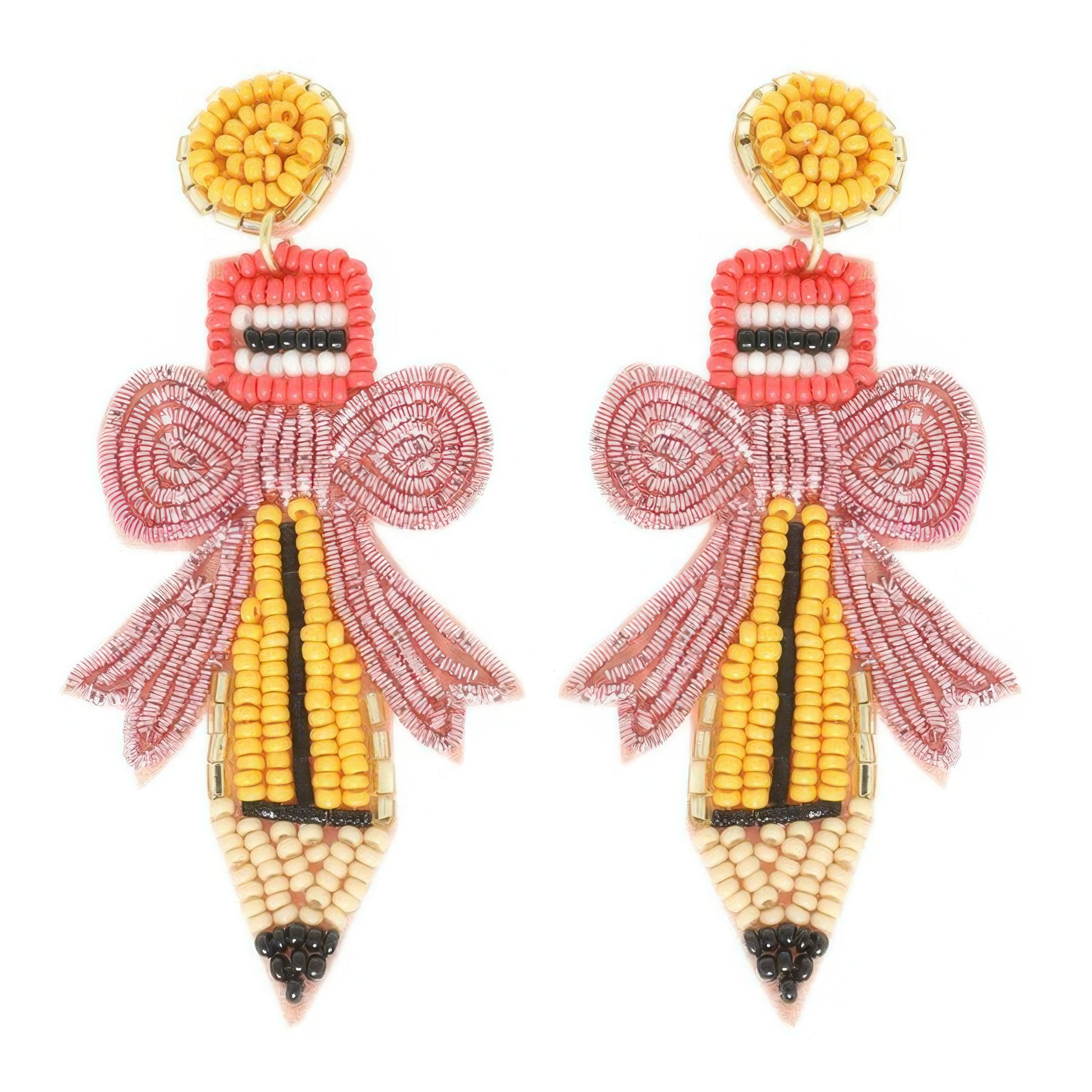 Pencil With Bow Beaded Earrings
