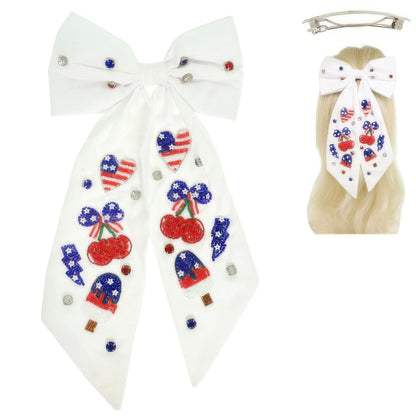 American Flag Bow Barrette Hair Clip