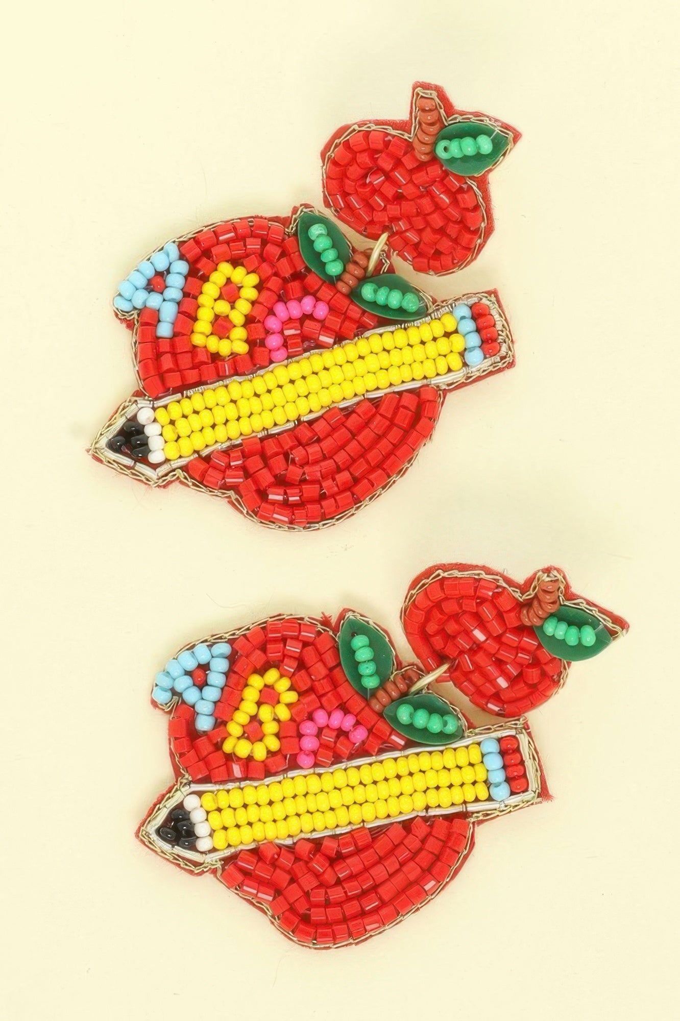 Teacher's Red Apple Beaded Earrings