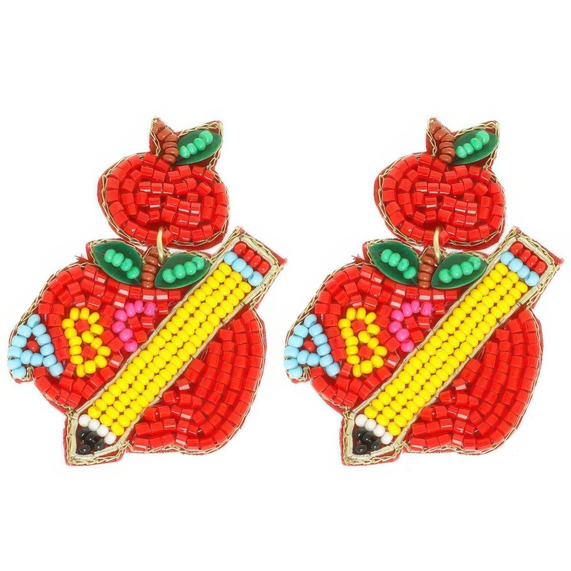 Teacher's Red Apple Beaded Earrings