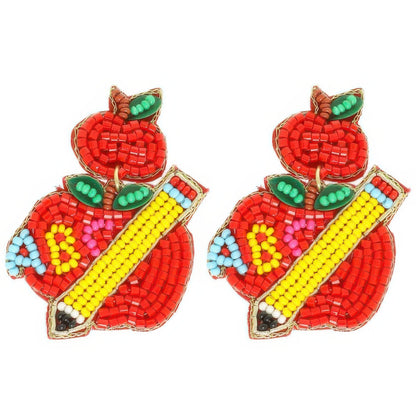 Teacher's Red Apple Beaded Earrings