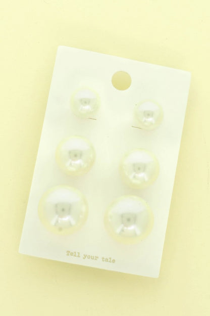 3-pair Pearl Stud Earring Set