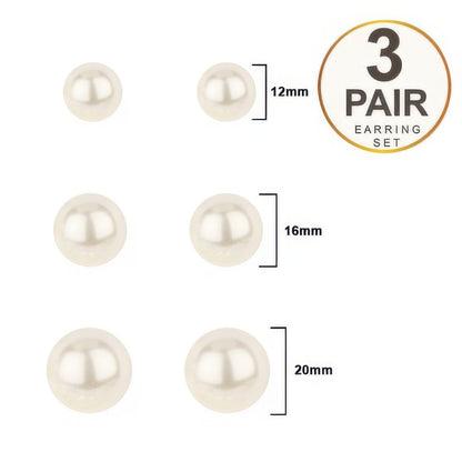 3-pair Pearl Stud Earring Set