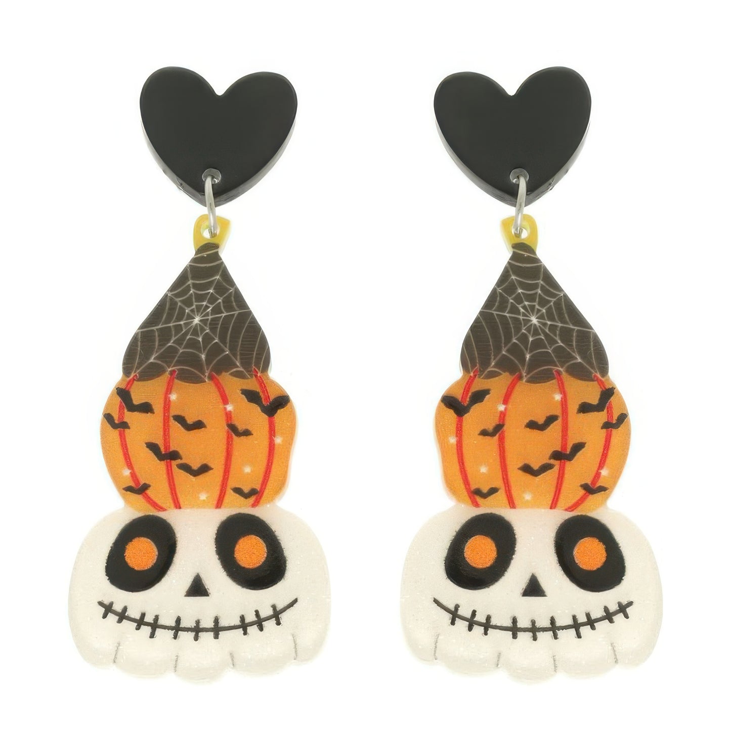 Halloween Skull And Pumpkin Post Dangle Earrings