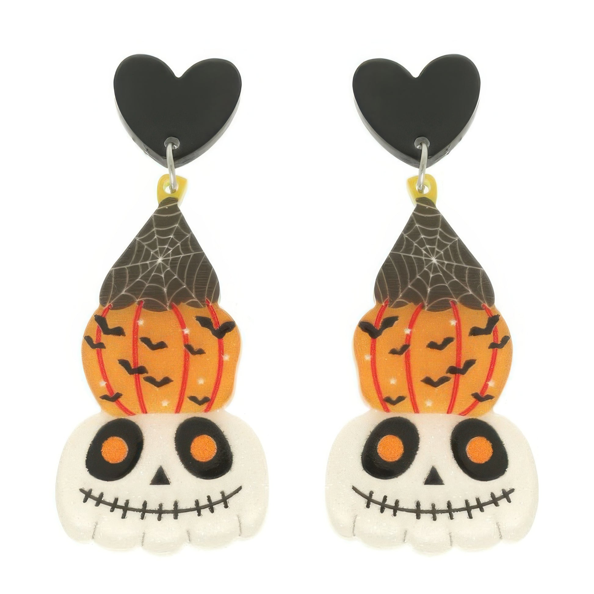 Halloween Skull And Pumpkin Post Dangle Earrings
