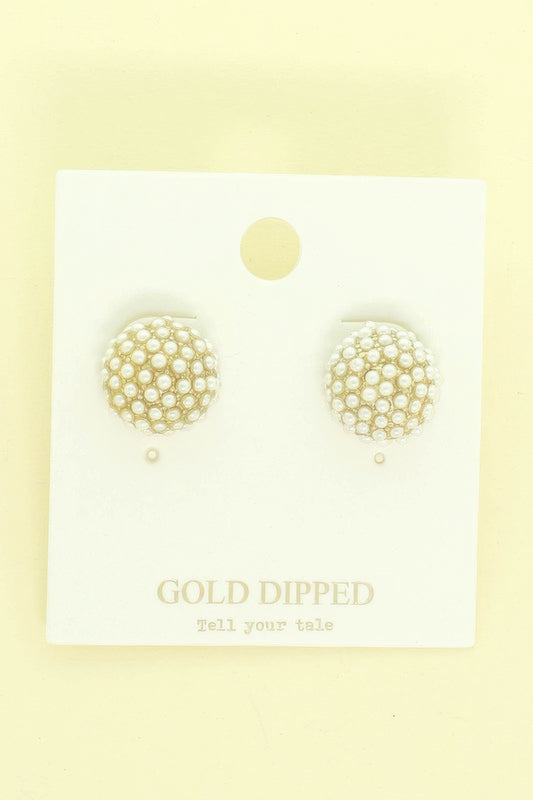 Gold Plated Pearl Pave Sphere Ball Earrings