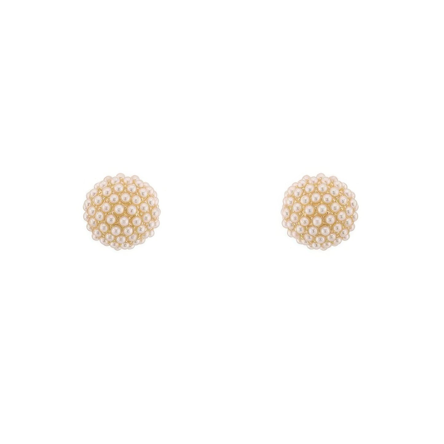 Gold Plated Pearl Pave Sphere Ball Earrings