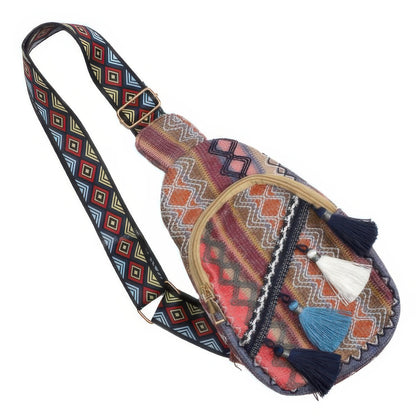 Platted Grassroot Crossbody Bag With Tassel