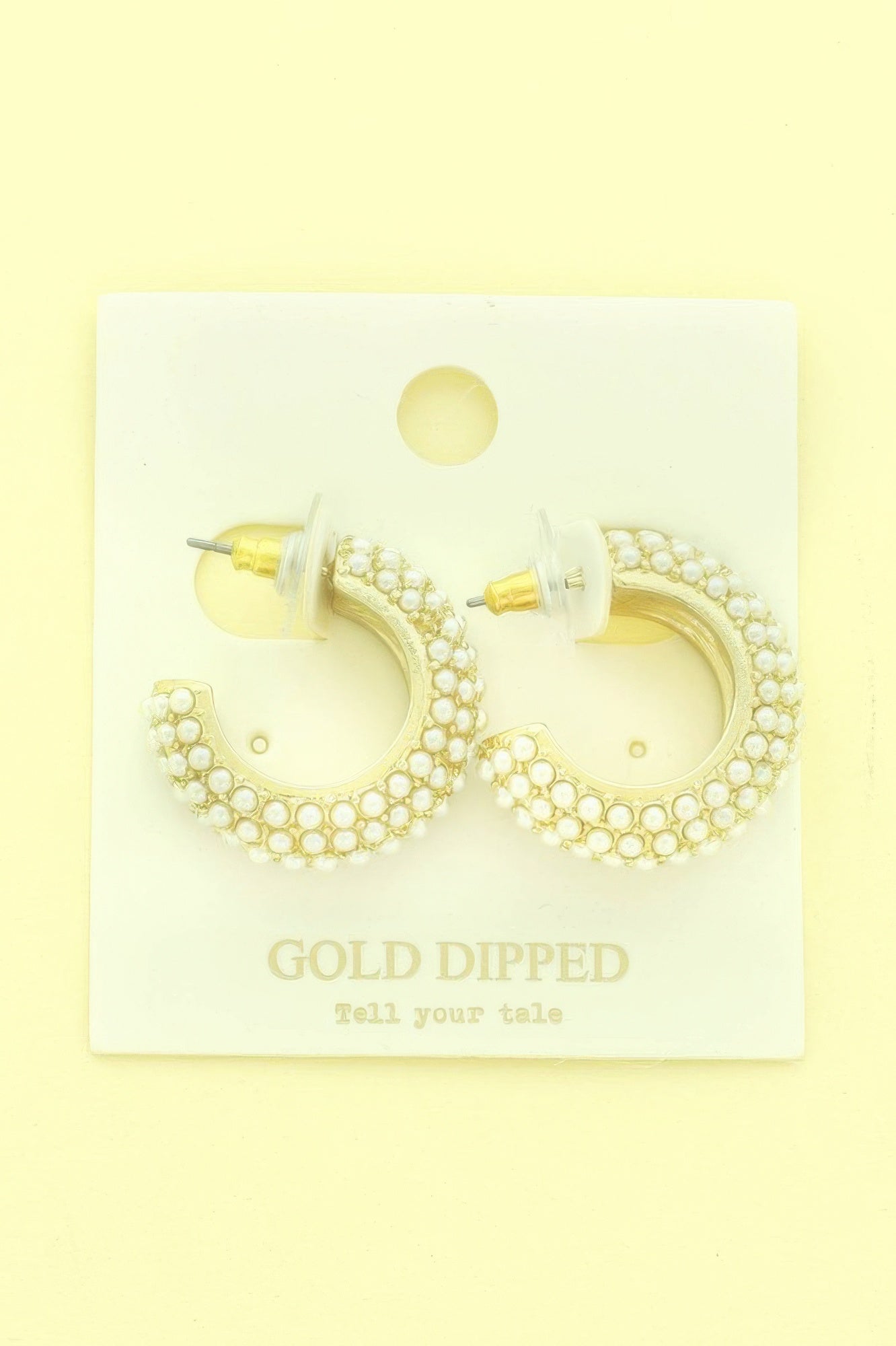 Gold Plated White Pearl Pave C-hoop Earrings