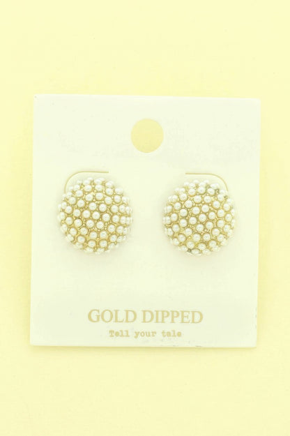 Gold Plated Pearl Pave Sphere Ball Earrings