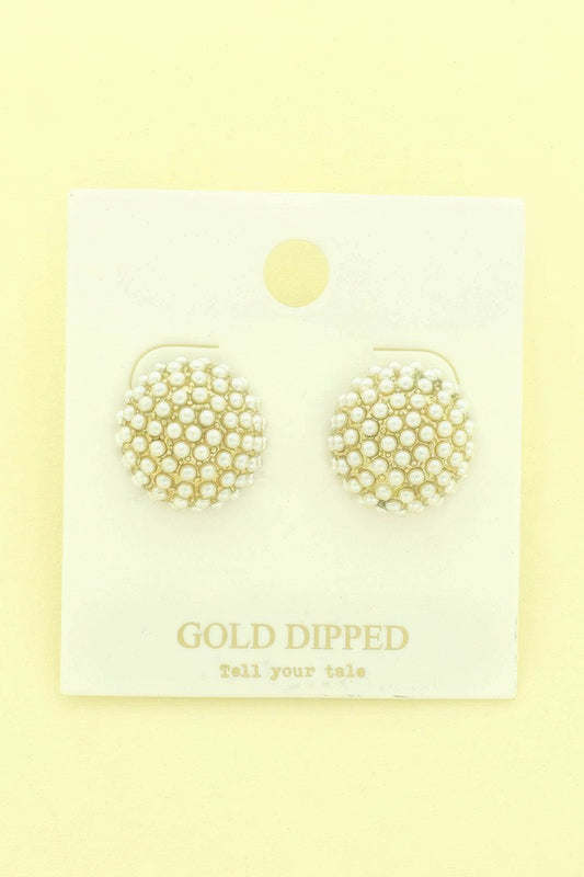 Gold Plated Pearl Pave Sphere Ball Earrings