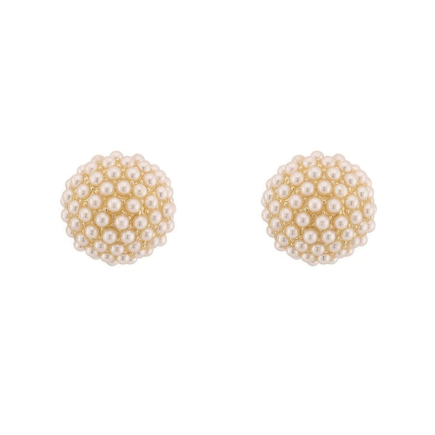 Gold Plated Pearl Pave Sphere Ball Earrings