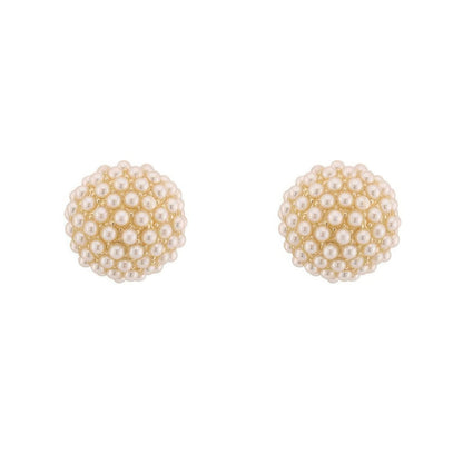 Gold Plated Pearl Pave Sphere Ball Earrings
