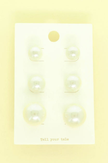 3-pair Pearl Stud Earring Set