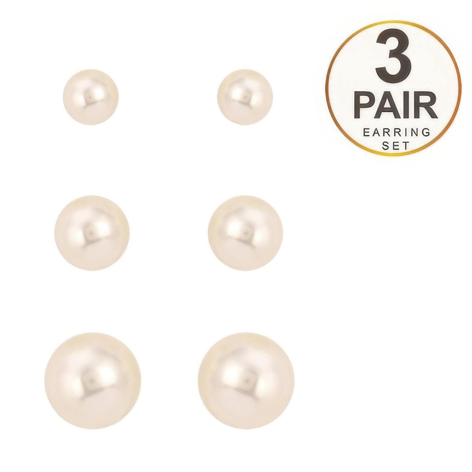 3-pair Pearl Stud Earring Set