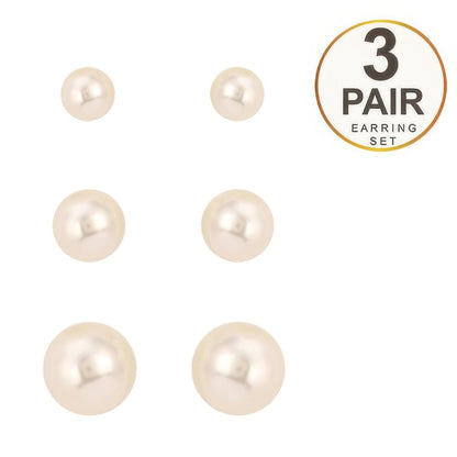 3-pair Pearl Stud Earring Set