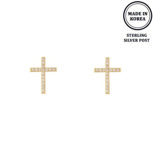 Flash-plated Crystal Pave Cross Earrings