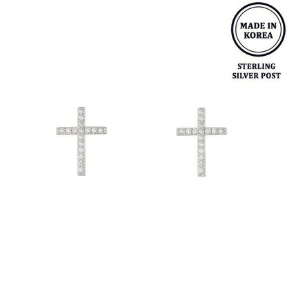 Flash-plated Crystal Pave Cross Earrings