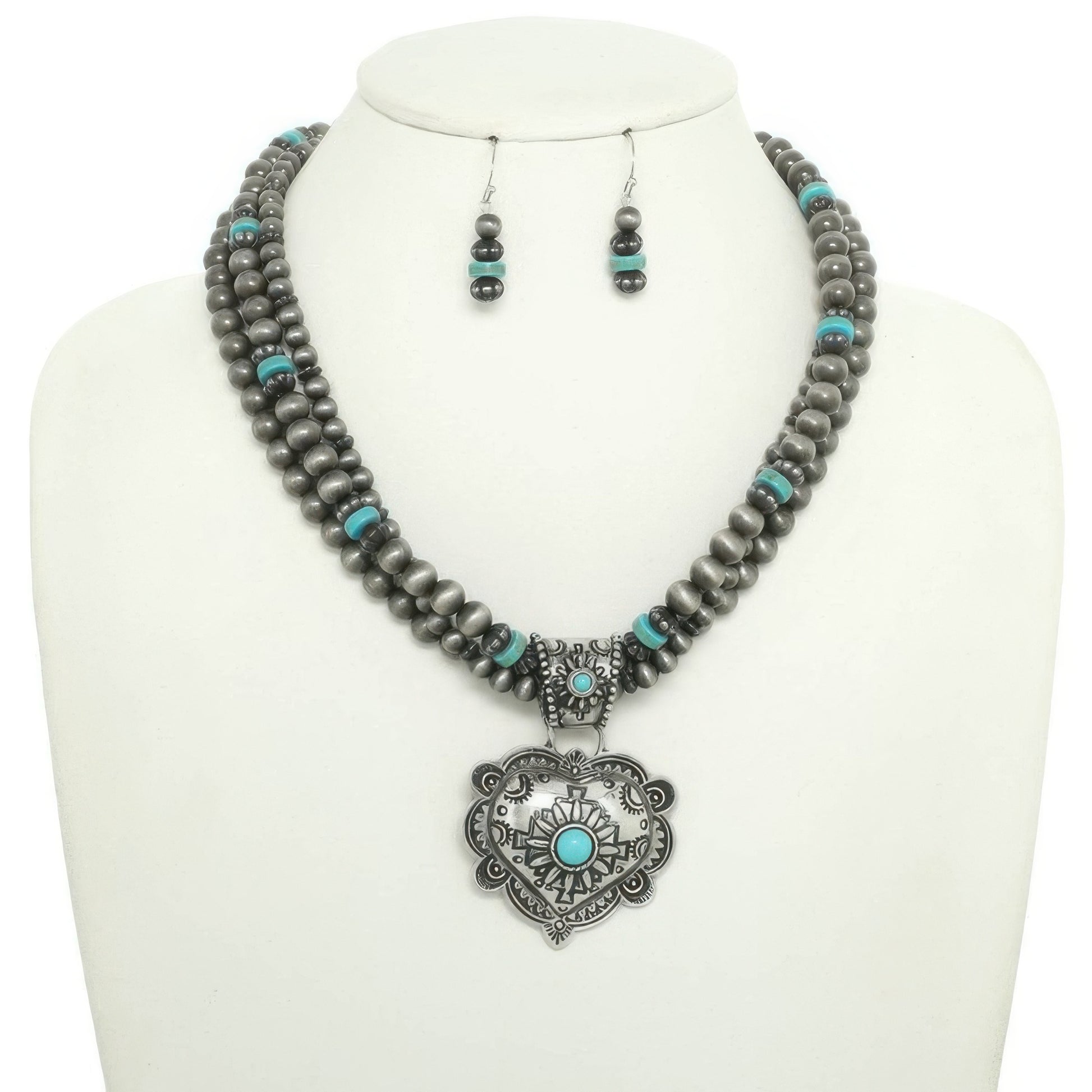 Western Turquoise Heart Pendant Necklace Set