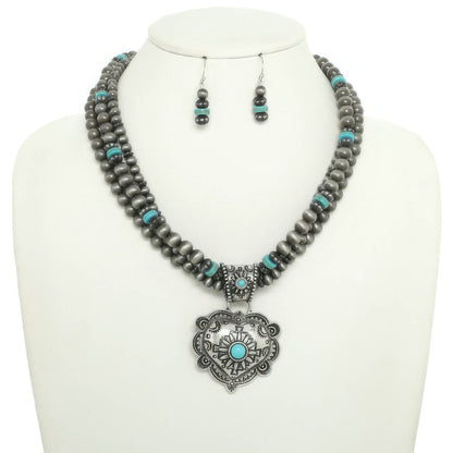 Western Turquoise Heart Pendant Necklace Set