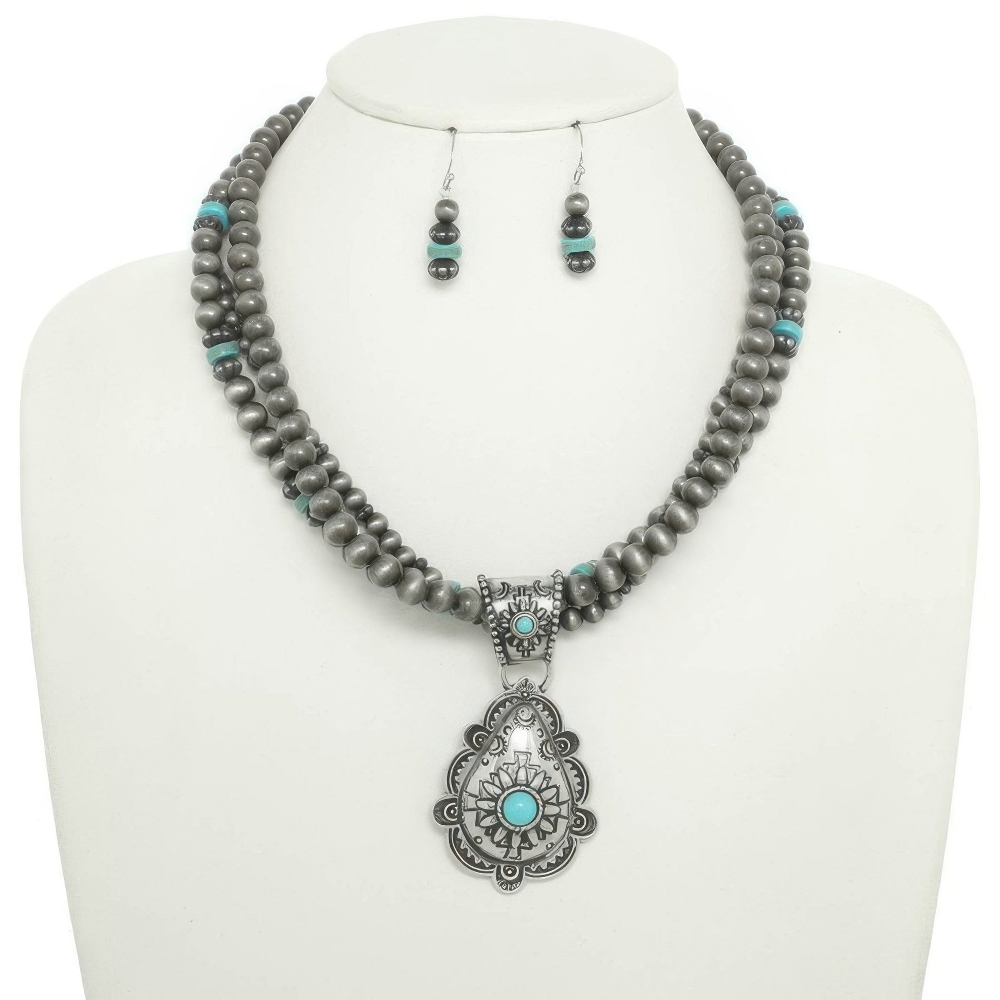 Western Floral Turquoise Pendant Necklace Set