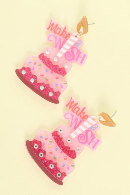 Make A Wish Post Dangle Cake Earrings