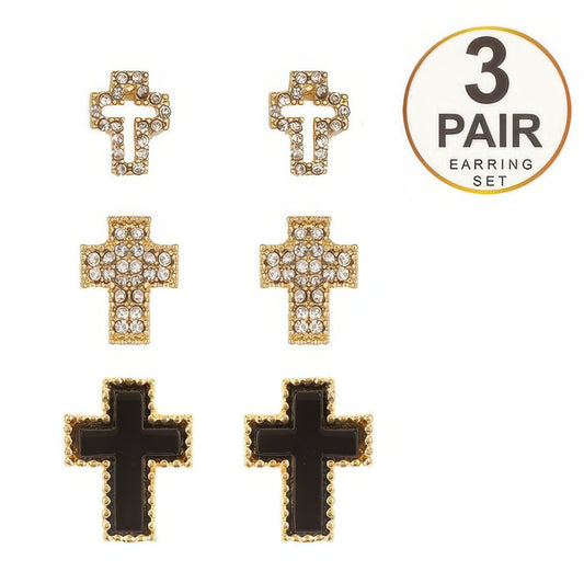 3-pair Latin Cross Earring Set