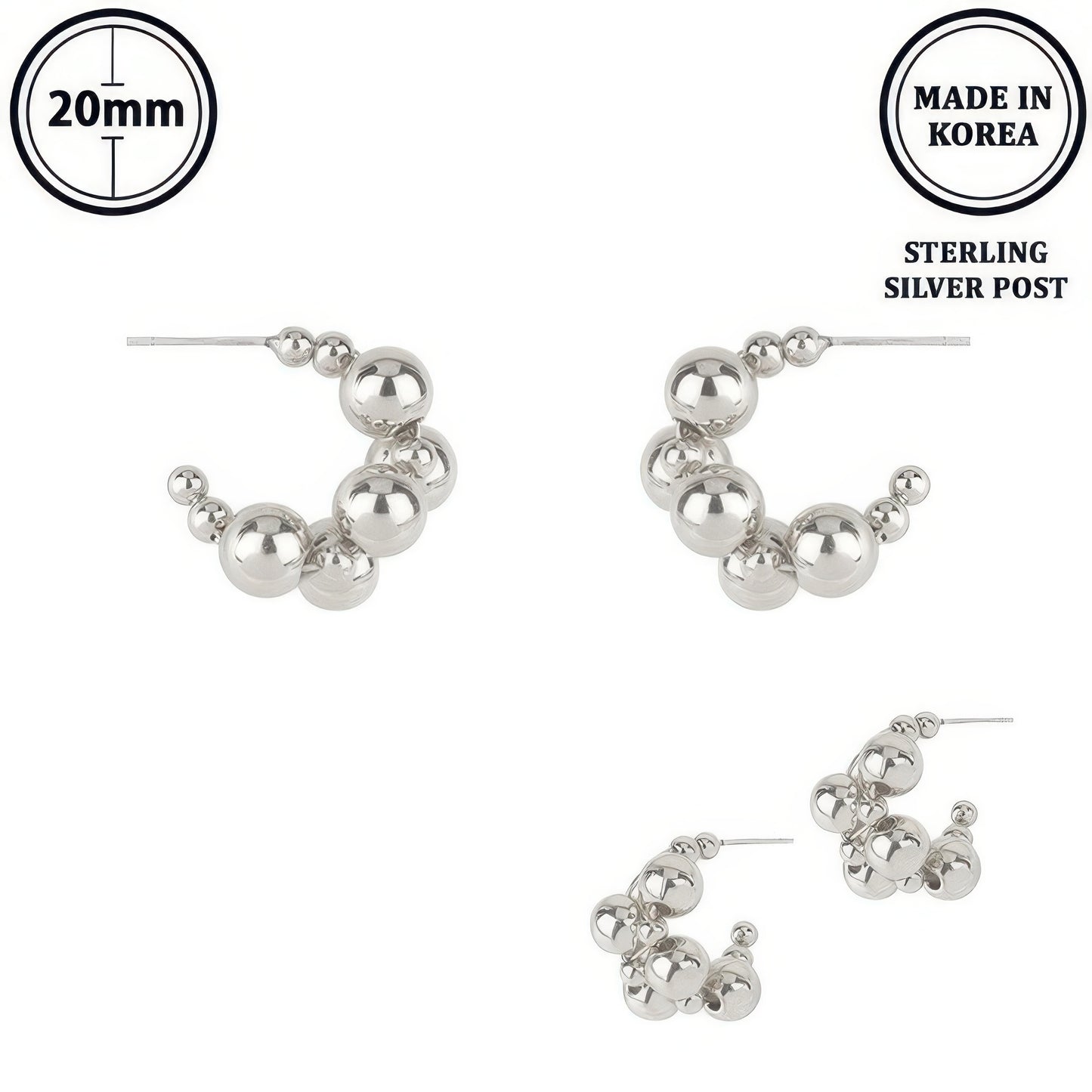 Flash-plated Beaded Ball Hoop Earrings