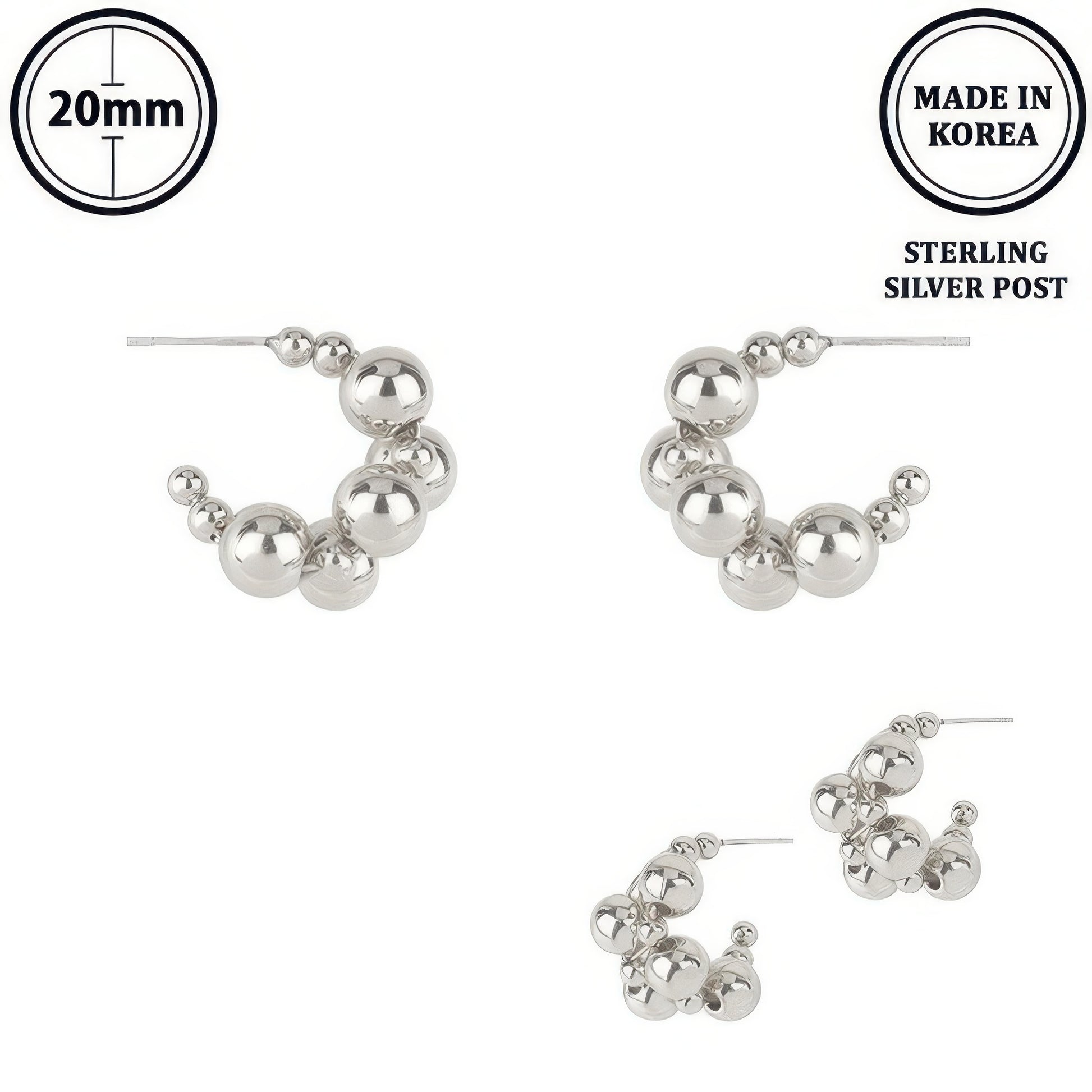 Flash-plated Beaded Ball Hoop Earrings