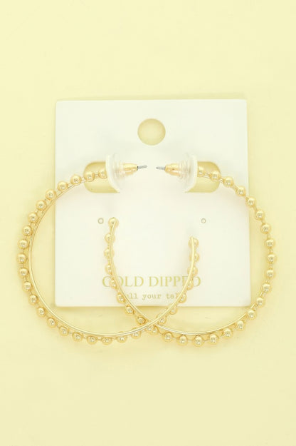 Gold-plated Beaded Ball Hoop Earrings