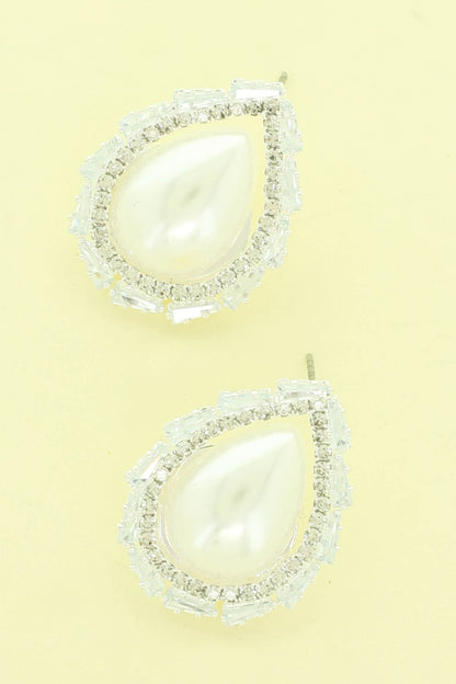 Cz Bezeled Drop-shaped Pearl Earrings