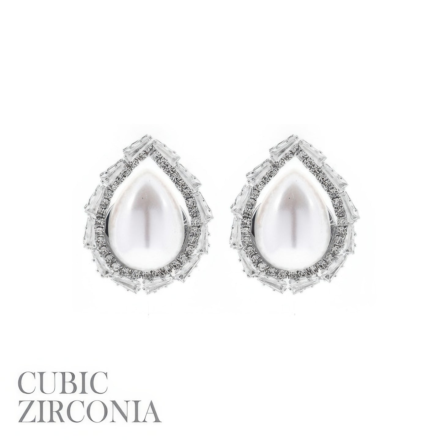 Cz Bezeled Drop-shaped Pearl Earrings