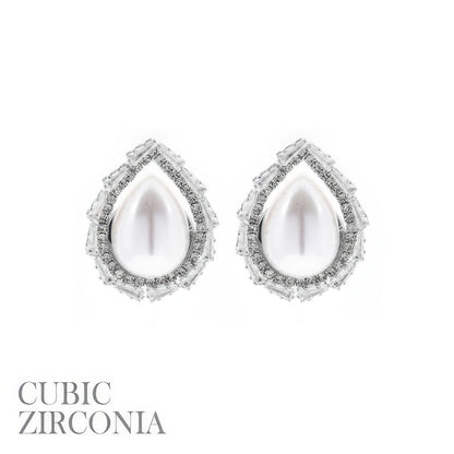 Cz Bezeled Drop-shaped Pearl Earrings