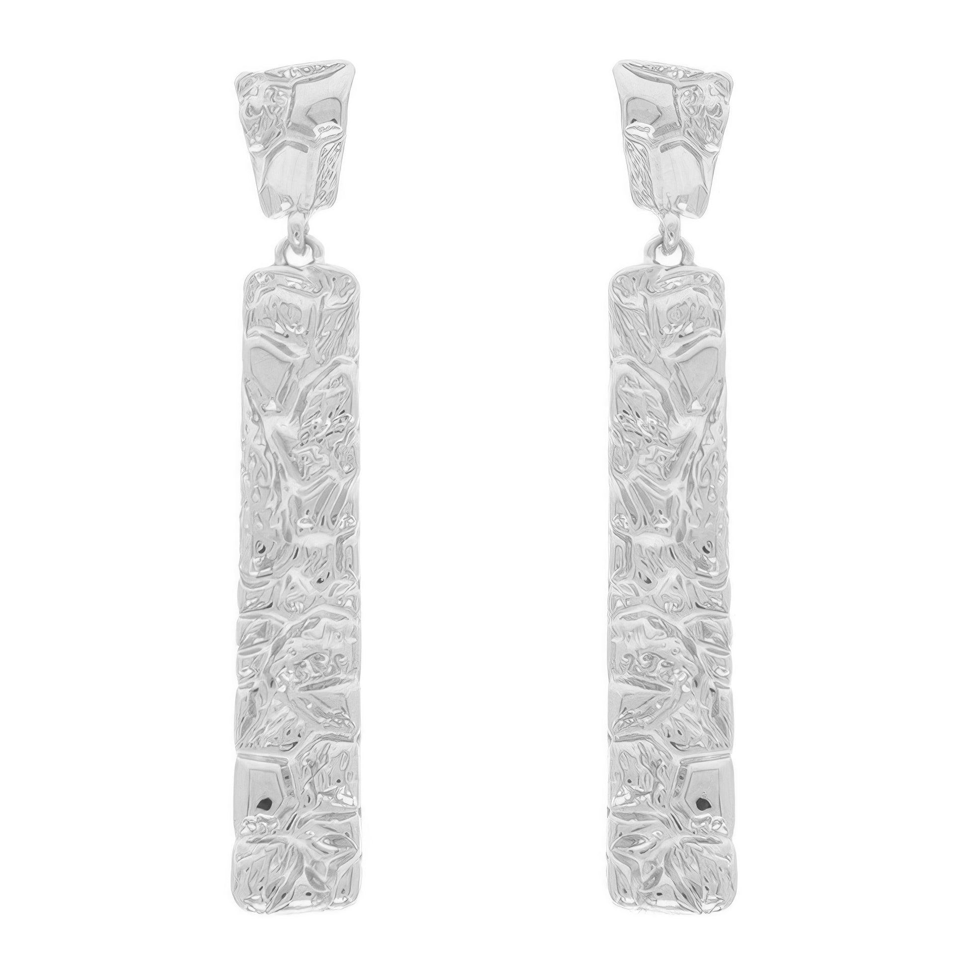 Rough Finish Vertical Bar Post Earrings