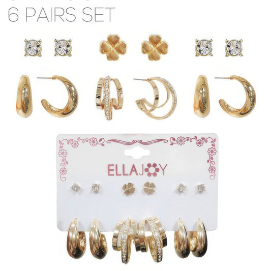 6 Pair Hoop And Stud Earring Set