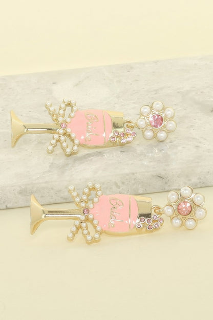 Bride Champagne Glass Word Earrings