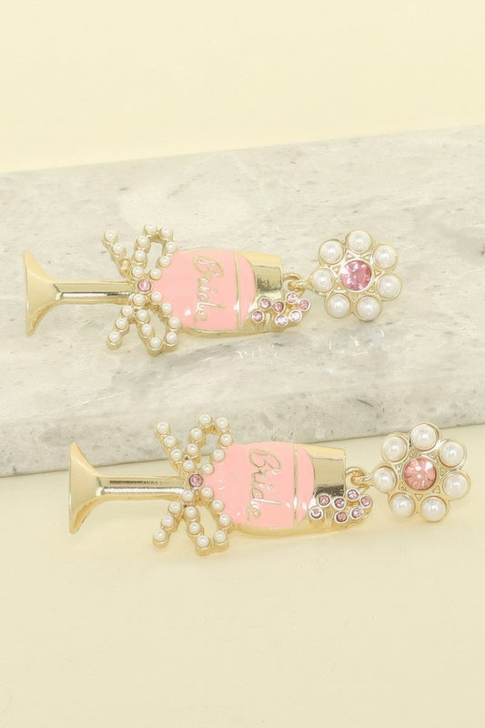 Bride Champagne Glass Word Earrings