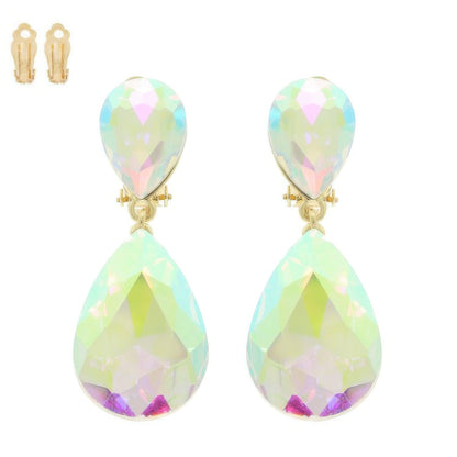 Teardrop-cut Crystal Clip On Earrings