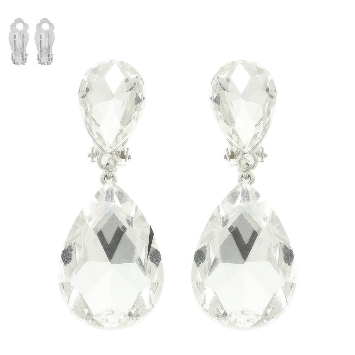 Teardrop-cut Crystal Clip On Earrings