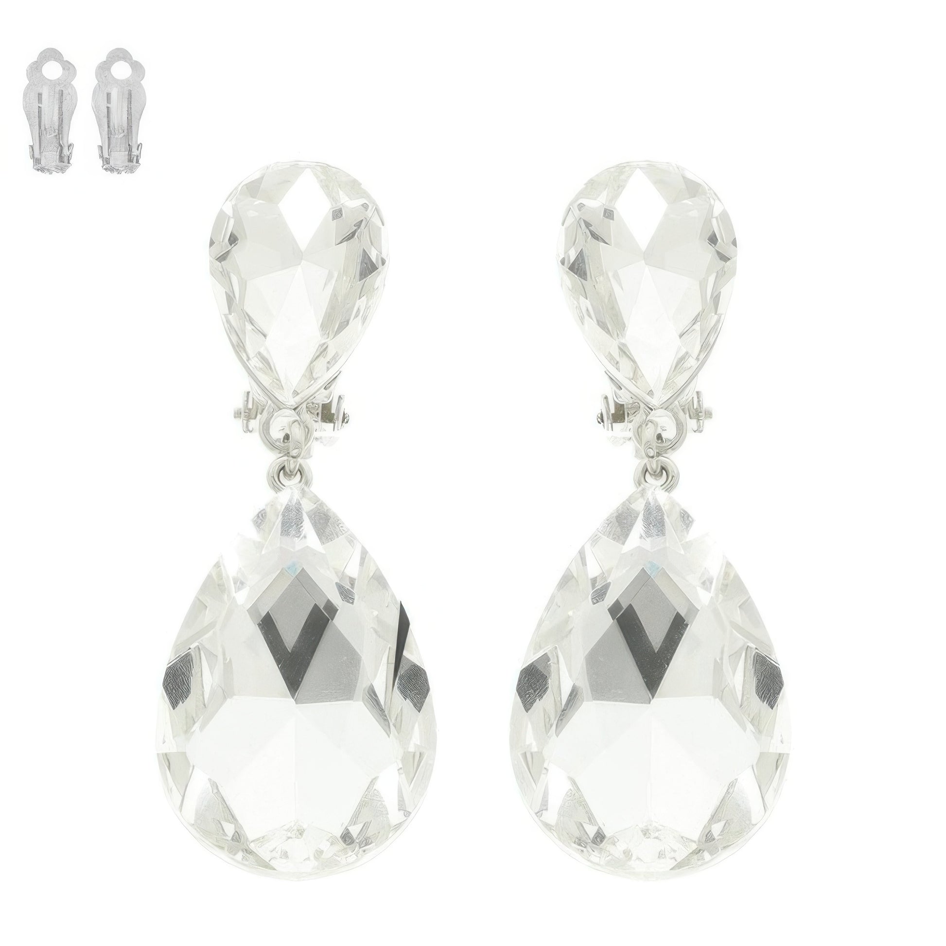 Teardrop-cut Crystal Clip On Earrings
