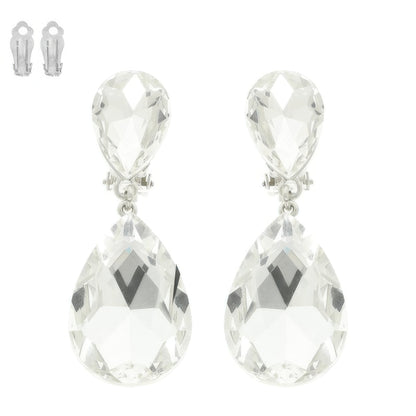 Teardrop-cut Crystal Clip On Earrings