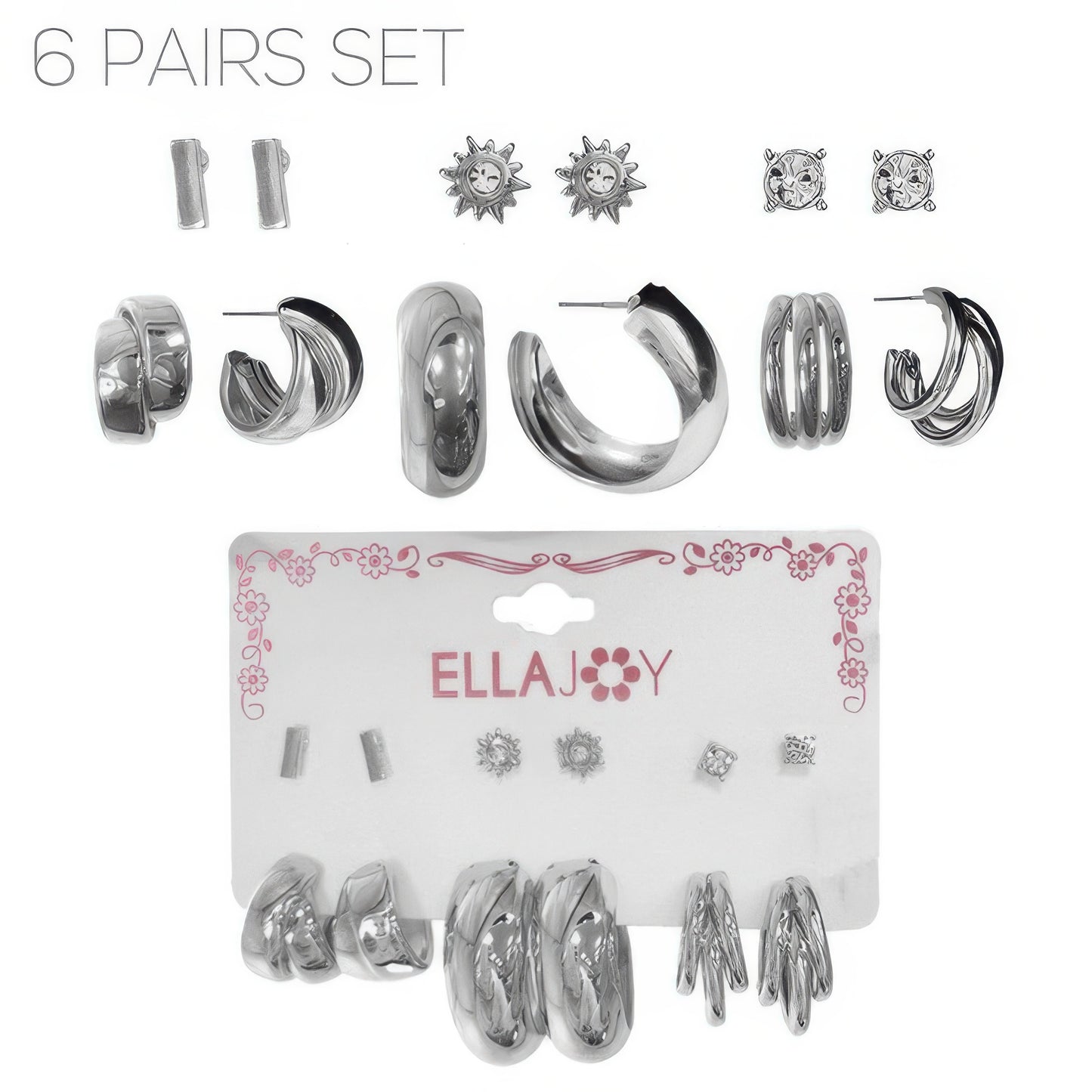 6 Pair Hoop And Stud Earring Set