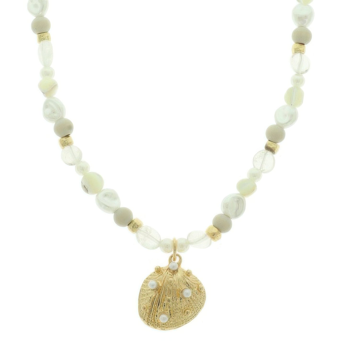 Scallop Shell Pendant Pearl Bead Necklace