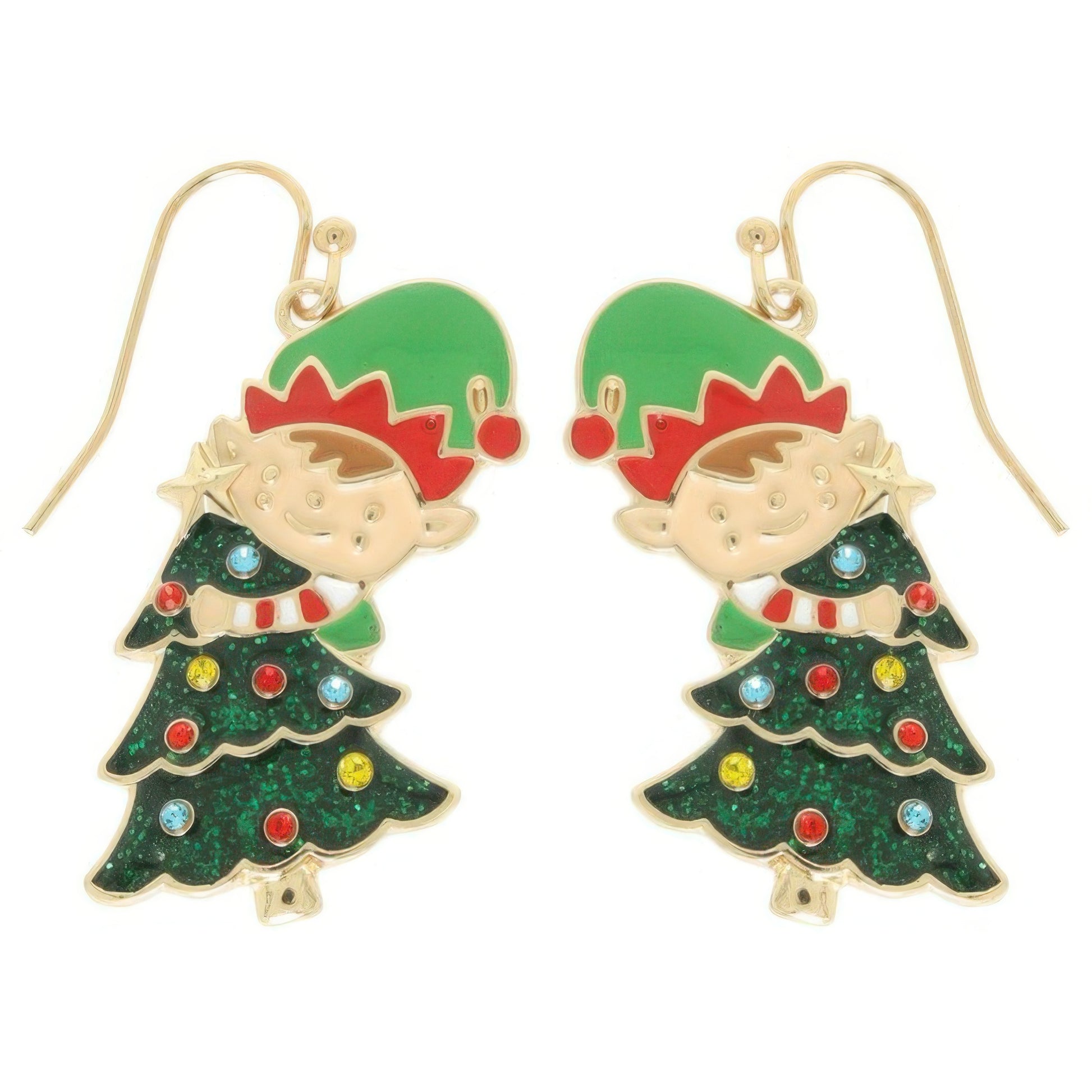 Christmas Tree With Elf Enamel Earrings
