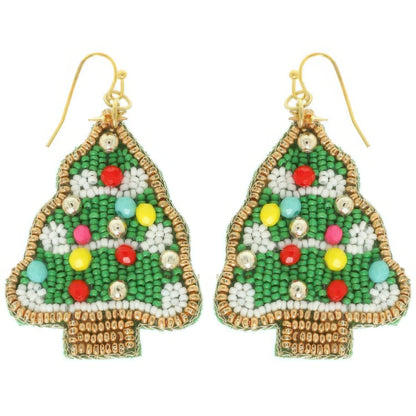 Christmas Tree Beaded Earrings