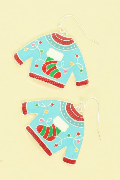Christmas Theme Ugly Sweater Enamel Earrings