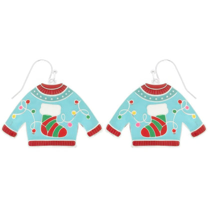 Christmas Theme Ugly Sweater Enamel Earrings