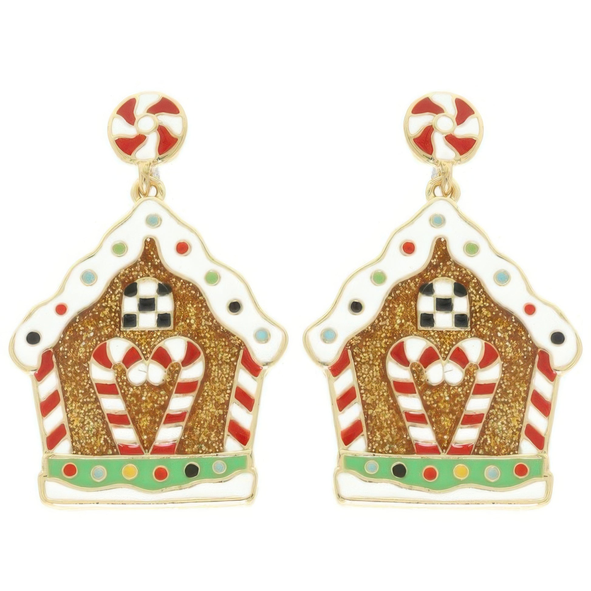 Christmas Enamel Gingerbread House Earrings