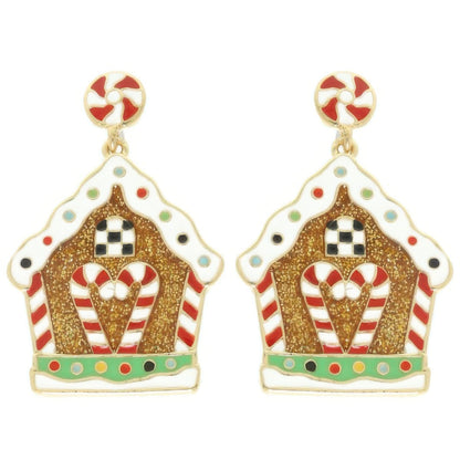 Christmas Enamel Gingerbread House Earrings