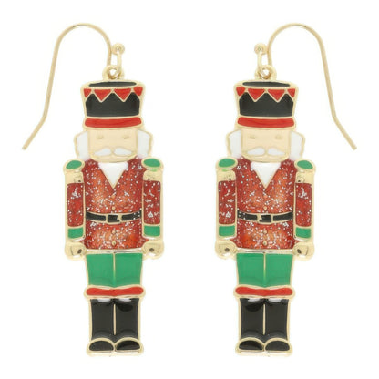Christmas Nut Cracker Enamel Dangle Earrings